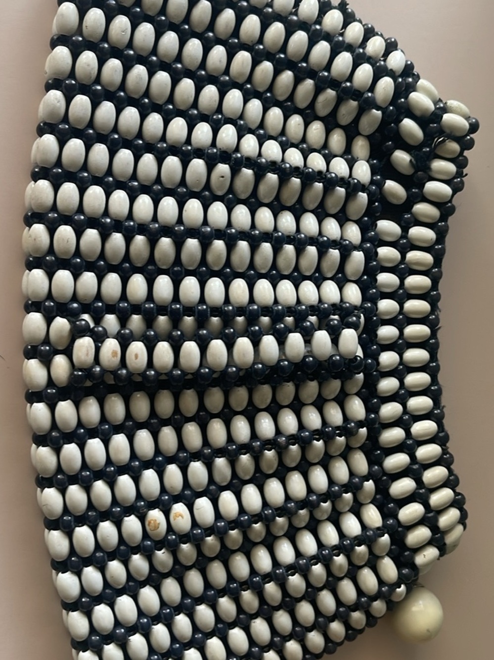 Beaded Key & Card Holder in navy and Cream
